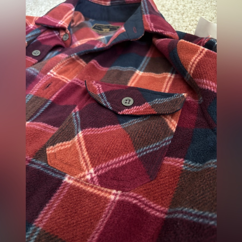Freedom Foundry NWT Mens Plush Plaid Fleece Shirt, Picante Red & Orange, XL - Picture 8 of 10